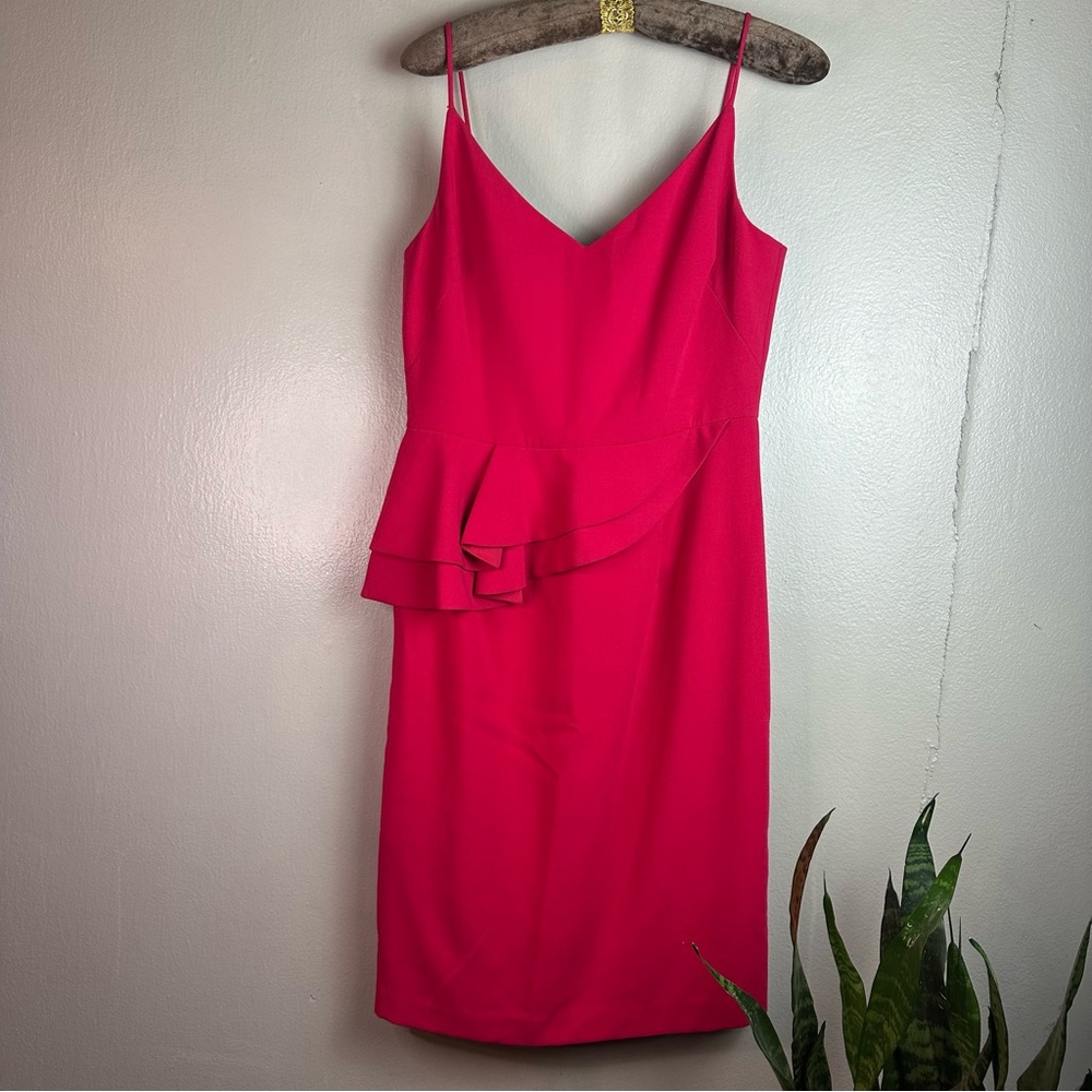 Black Halo Women’s Vibrant Pink Cocktail Tiered Ruffle Midi Dress Sz 10 - Picture 3 of 13